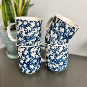 Tienshan Folk Craft HEARTS Blue Sponge Mugs (set of 4)